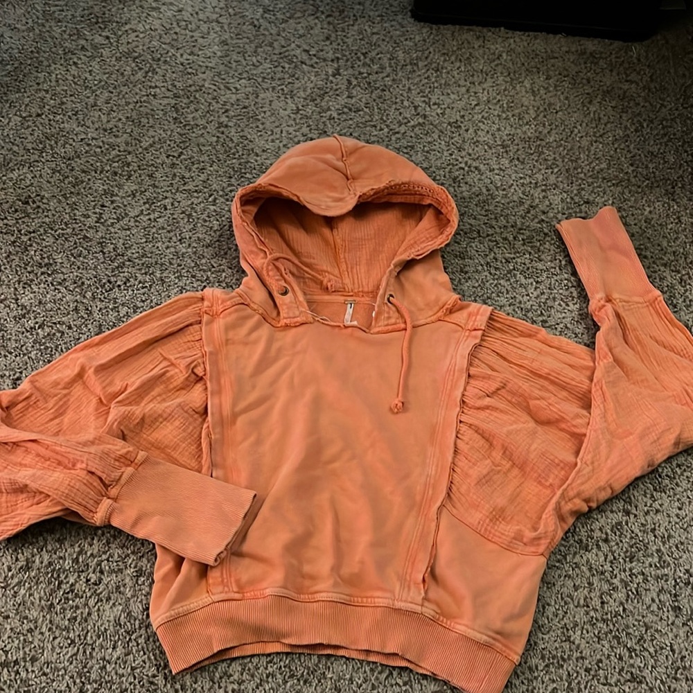 Free People Love Letter long sleeve hoodie in peachy orange size Small